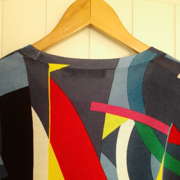 LRL Geometric Multi-Color Crewneck Sweater Cotton Viscose Blue Green Red Size L - Picture 5 of 12